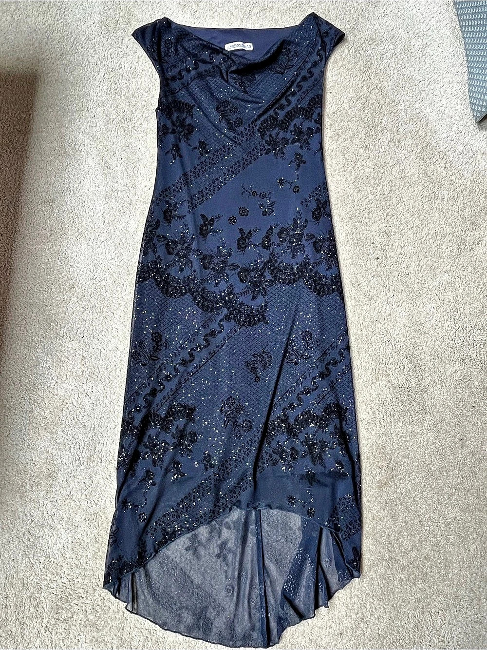 Jonathan Martin Floral Embellished Maxi Dress in Blue & Black